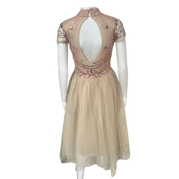 Boohoo B Embellished Skater Fair Core Cap Sleeve High Neck Tutu Botton Nude Dres - Picture 4 of 6